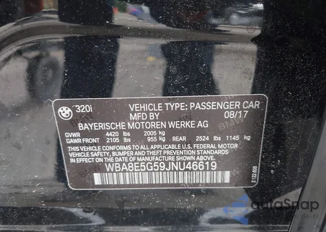 2018 BMW 320I xDrive from USA, damaged, VIN WBA8E5G59JNU46619